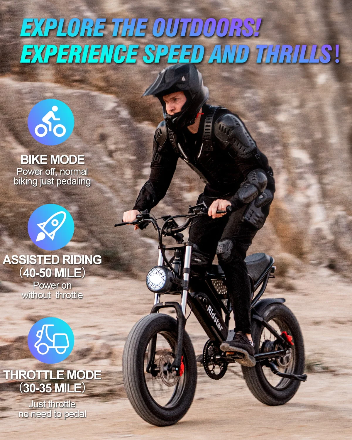 Electric Bike for Adults Ridstar, 20 Fat Tire Electric Motorcycle,1000W Electric Bike with Removable 48V/20Ah Battery E-Bike Shimano 7 Full Suspension Electric Bicycle