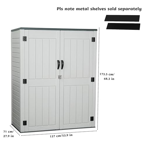 Vertical Resin Storage Shed, 60 Cuft Garden Tool Sheds & Outdoor Storage, Plastic Outdoor Storage Cabinet Waterproof, 4.5 x 2.3 ft Backyard Outside Lawn Mower Storage Shed, White