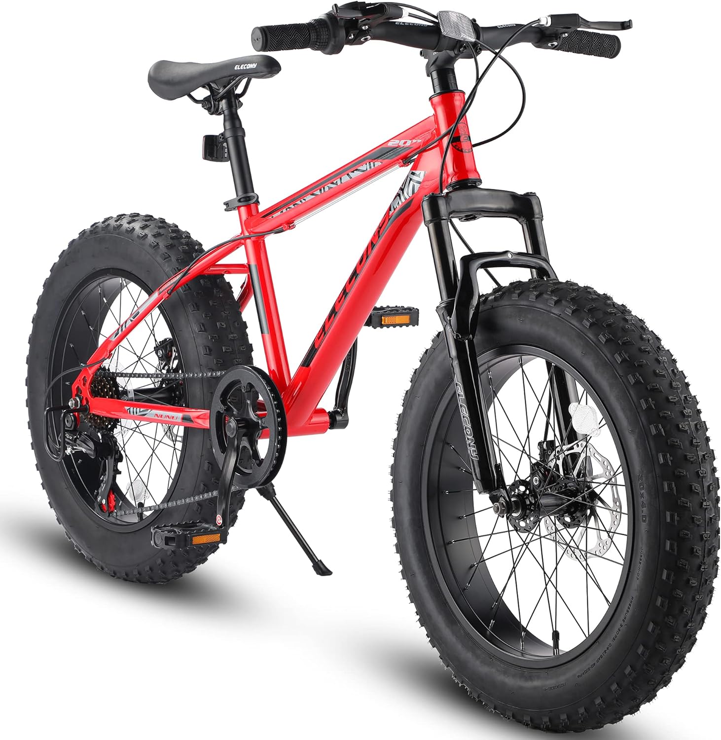Elecony 26/20 Inch Fat Tire Bike Adult/Younth Full Shimano 21/7 Speed Mountain Bike, Dual Disc Brake, High-Carbon Steel Frame, Front Suspension, Mountain Trail Bike, Urban Commuter City Bicycle