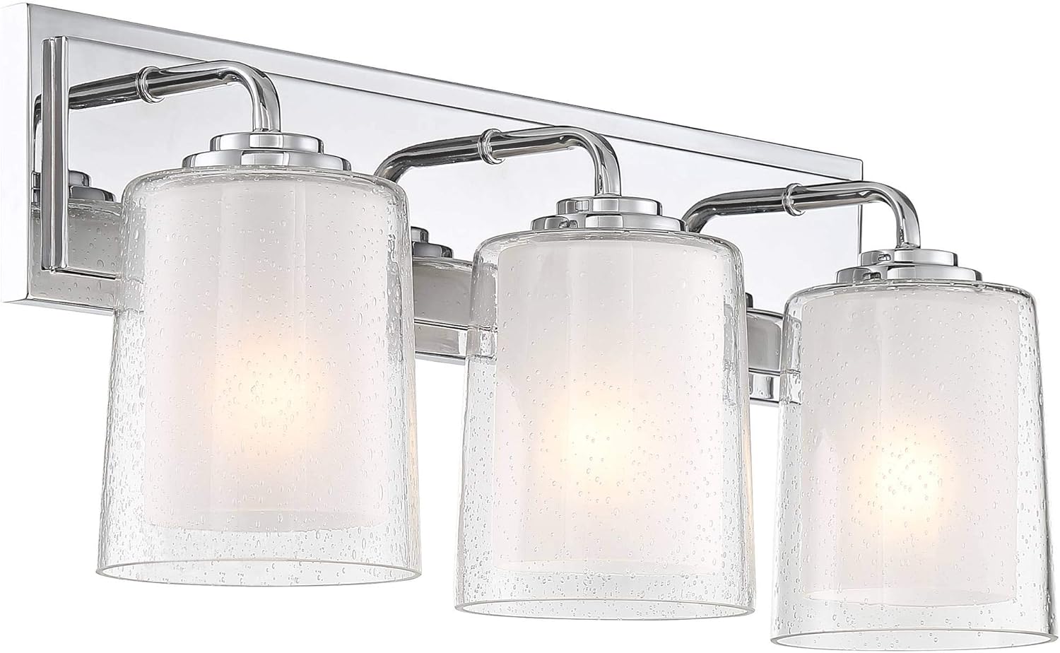 Possini Euro Design Mabelle Modern Wall Light Chrome Silver Hardwired 22 1/2" Wide 3-Light Fixture Mounted Clear Seedy Outer Frosted Glass Inner Bathroom Vanity Mirror House Home Hallway Room Decor