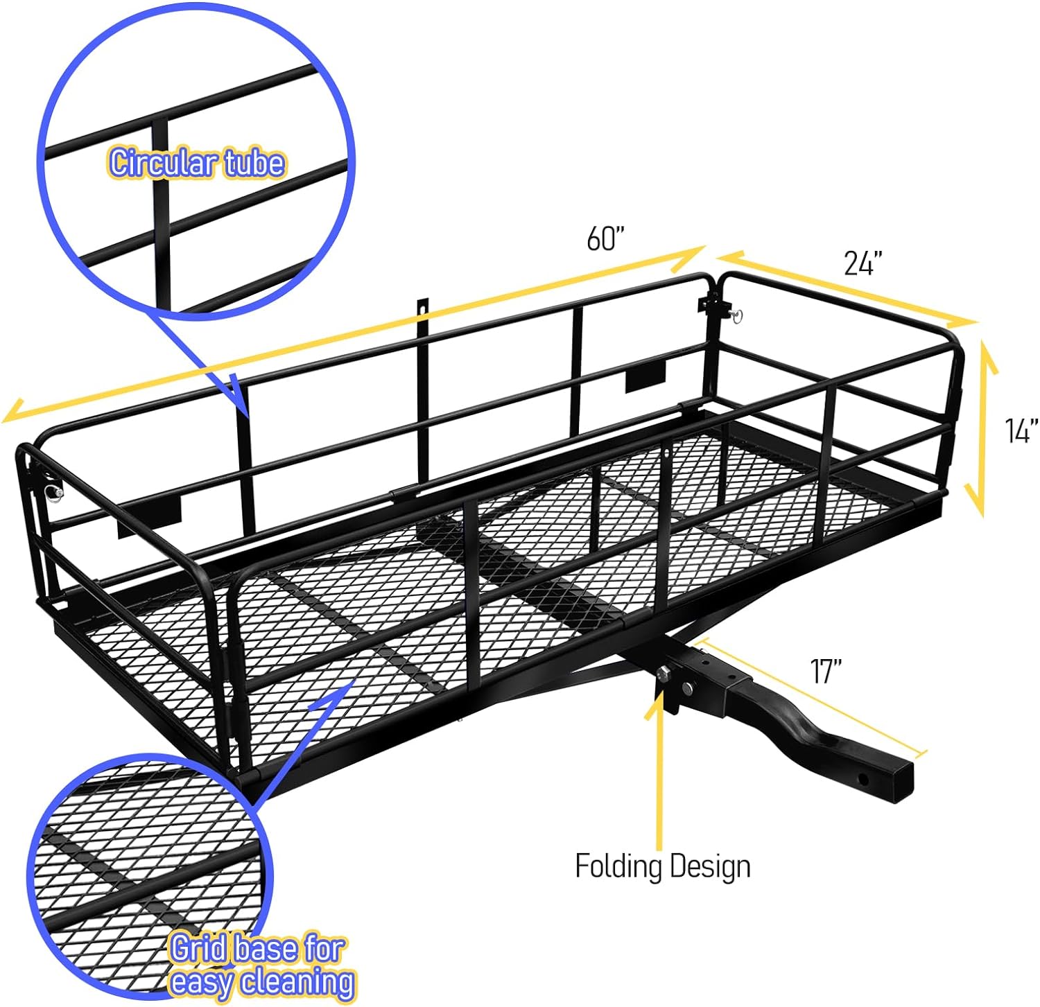 DIQIN Trail Hitch Cargo Carrier 60" x 24" x 14" Cargo s Fits 2" with 2" Hitch for SUV can 500LBS