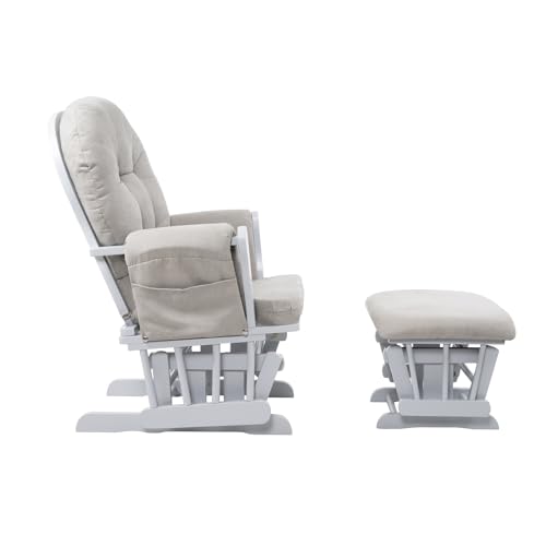Brisbane Nursery Glider & Ottoman Sets, Glider Recliner Nursery Rocking Chair Nursery Glider Rocker with Ottoman, Reclining Gliders & Chairs for Breastfeeding, Maternity, Napping, Pecan/Dark Gray