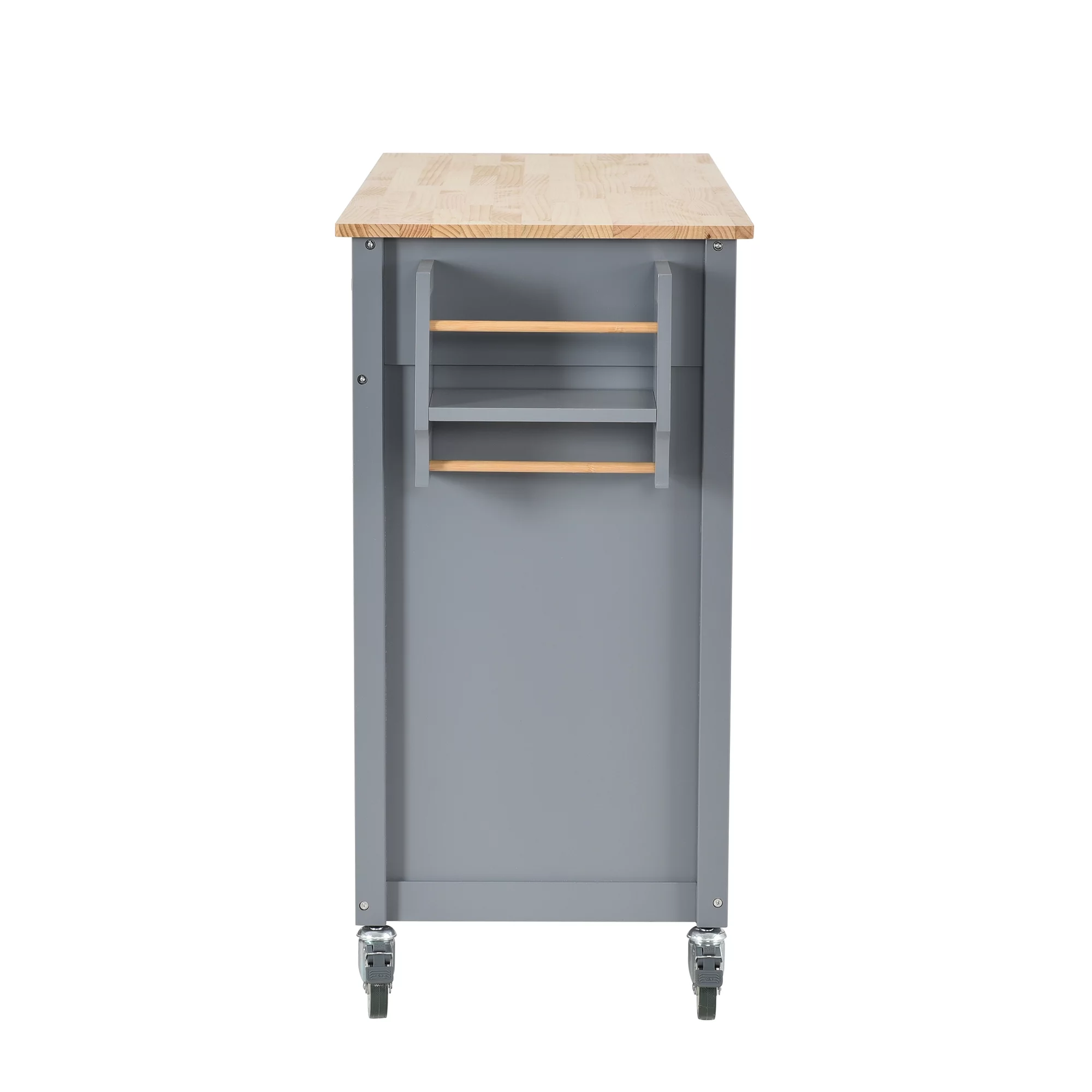 EUROCO Kitchen Island Cart with Solid Wood Top and Locking Wheels, 4 Door Cabinet and Two Drawers, Spice Rack and Towel Rack, Gray