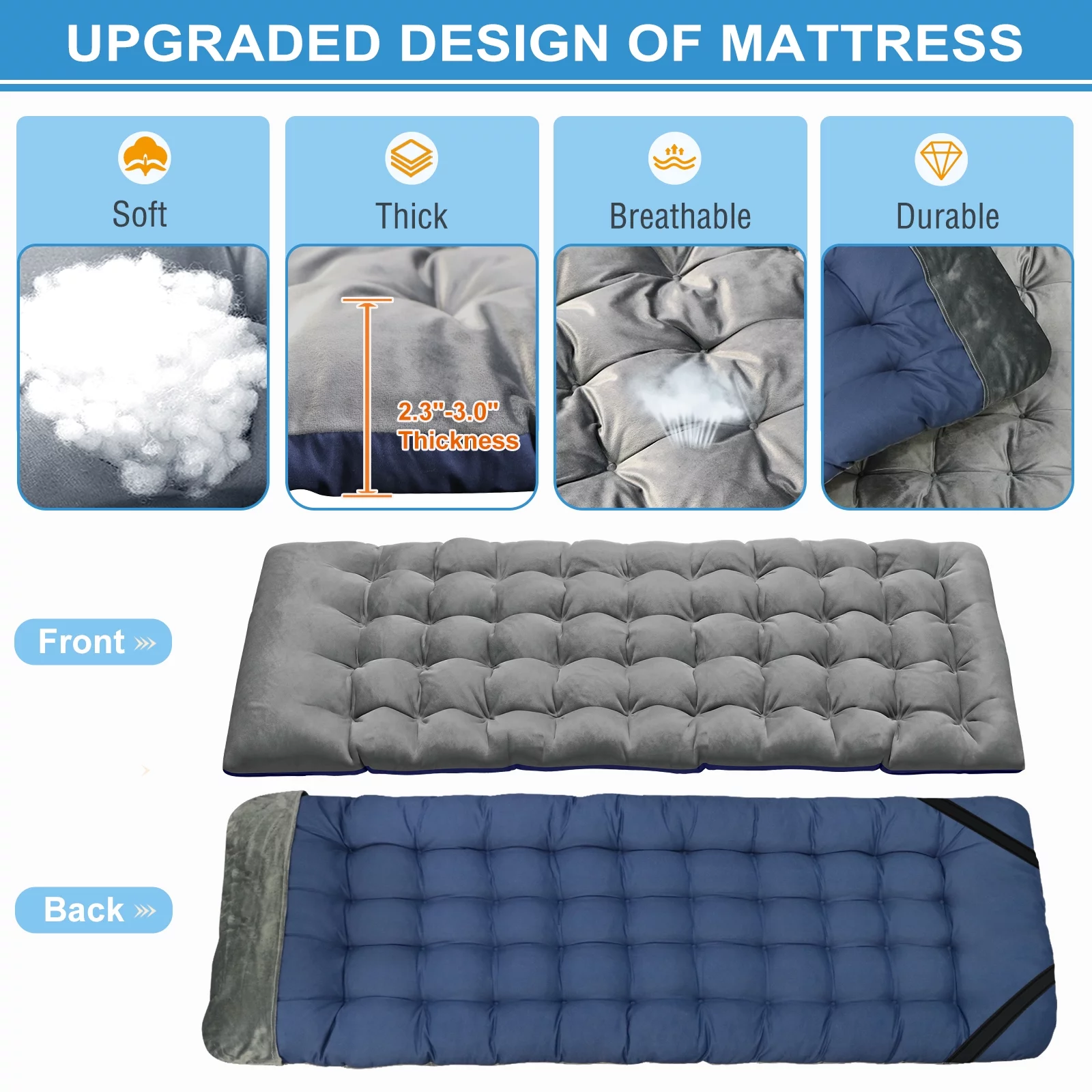 Lilypelle Folding Camping Cot Bed for Adult, Double Layer Oxford Strong Heavy Duty Sleeping Cots with Carry Bag, Portable Travel Camp Cots for Home/Office Nap and Beach Vacation