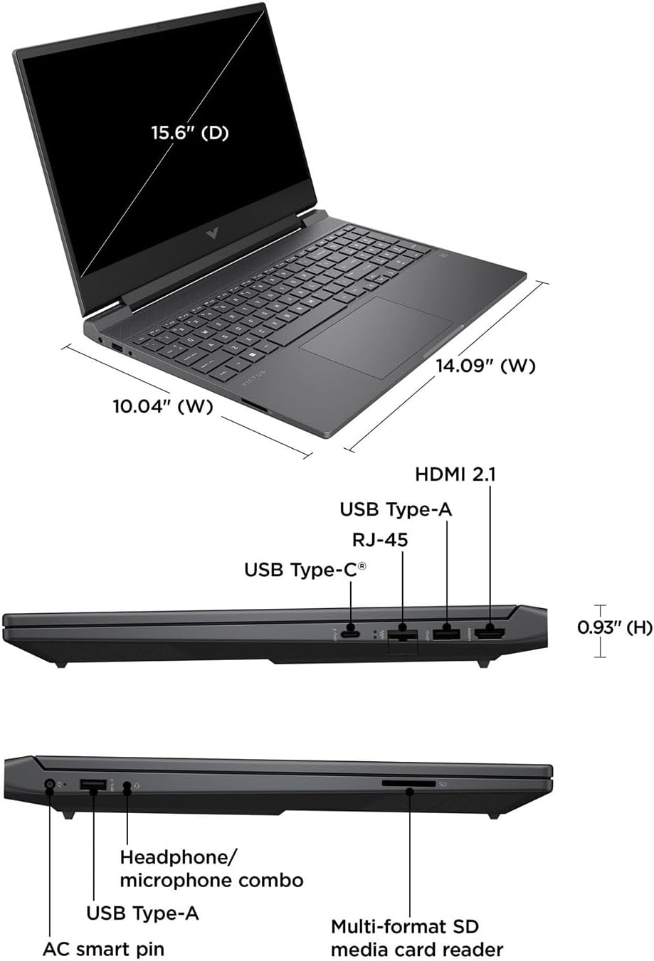 HP Victus 15.6" Full HD 144Hz Gaming Laptop, AMD Ryzen 5 7535HS, 16GB Memory, NVIDIA GeForce RTX 2050, 512GB SSD, Bluetooth, Wi-Fi, Backlit Keyboard, Windows 11, Mica Silver, W/GaLiMu