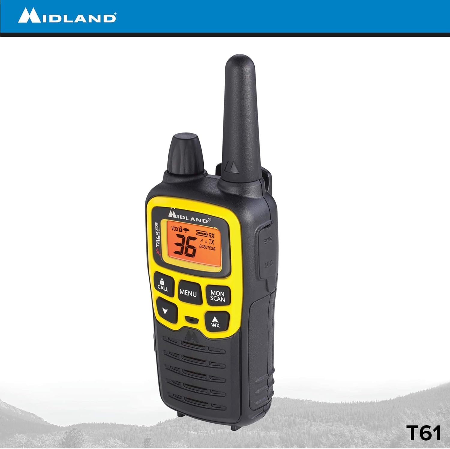 Midland X-TALKER 36 Channel FRS Two-Way Radio - Long Range Walkie Talkie, 121 Privacy Codes, & NOAA Weather Scan + Alert (Black/Yellow, 2-Pack)