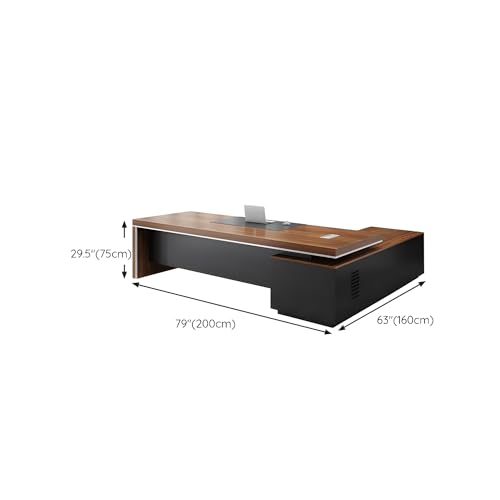 Modern L-Shape Executive Desk, Brown Pedestal Executive Desks with Storage and Cable Management, Manufactured Wood Computer Desk Office Desk 79" L x 63" W x 29.5" H - Left Hand Return