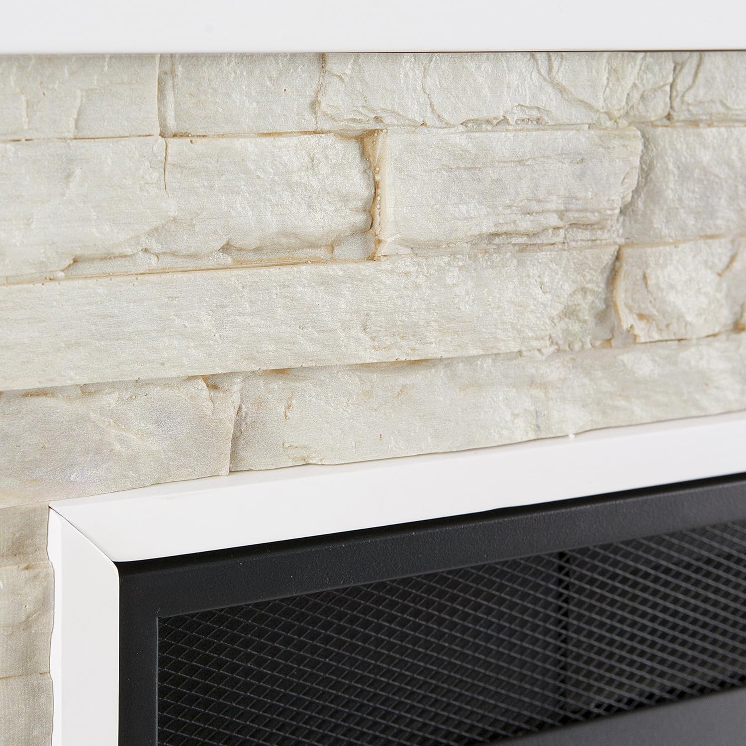 SEI Furniture Redden Faux Stone Convertible Electric Media Storage Corner Fireplace, Fresh White