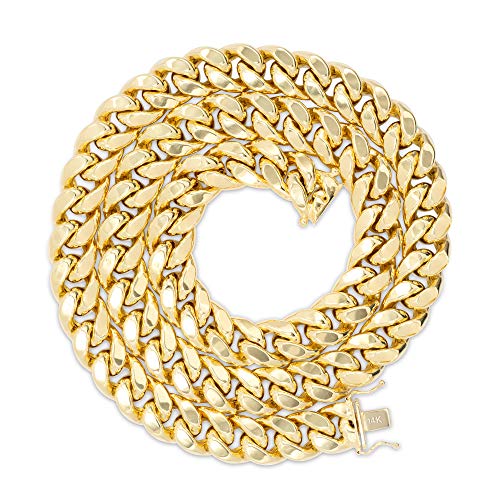 Nuragold 14k Yellow Gold 11mm Thick Miami Cuban Link Chain Necklace, Mens Jewelry Box Clasp 20" 22" 24" 26" 28" 30"