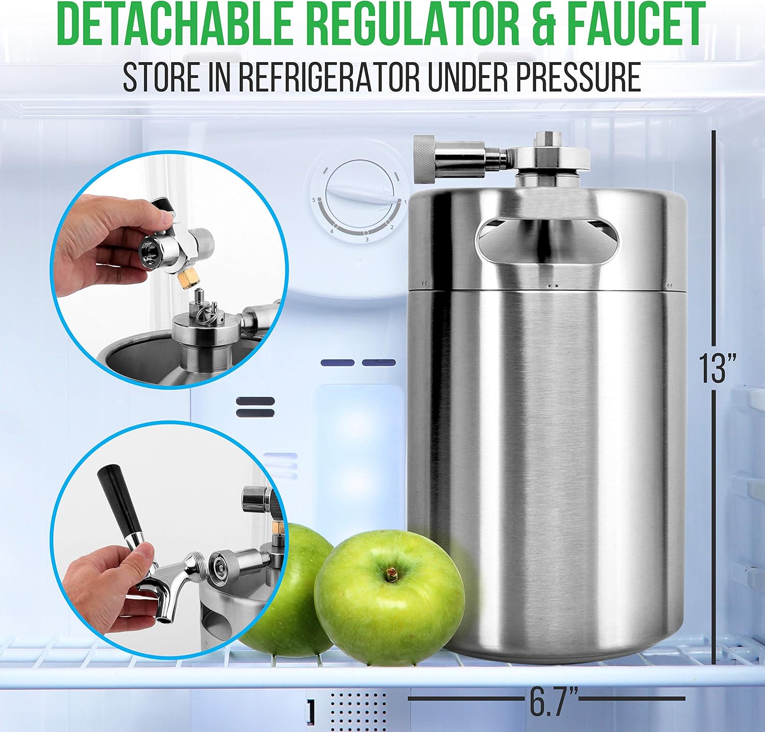 NutriChef Pressurized Growler Tap System, 128oz, Stainless Steel