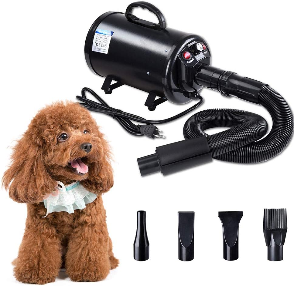 Yescom Pet Hair Dryer Force Quick Hot Blower Heater Dog Cat Grooming Electrodeless Speed 4 Nozzles 2400W 3.2HP Black