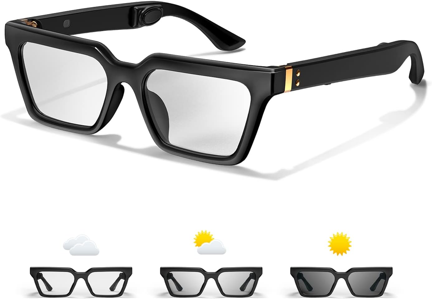 [2022 Version] Bone Conduction Glasses Headphones, Smart Glasses with Immersive Sound, Voice Assistant, Anti Blue Light and Photochromice Lenses, True Wireless Bluetooth Glasses for Men/Woman