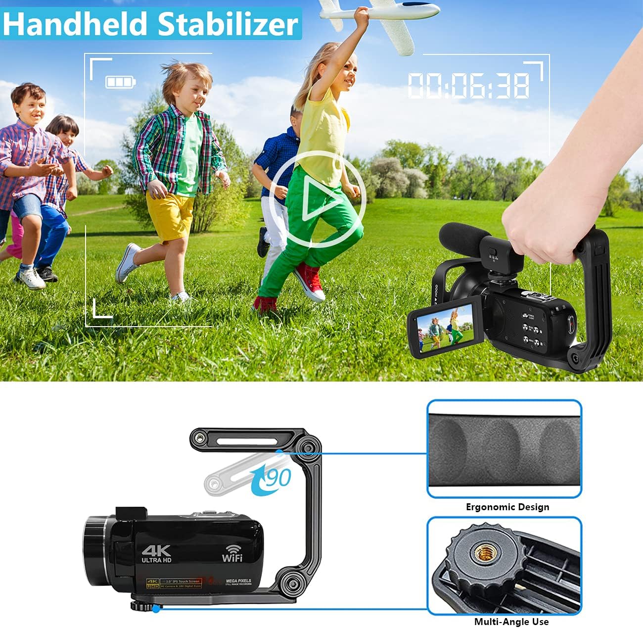 4K Video Camera Camcorder Ultra HD 56MP Wi-Fi YouTube Vlogging Camera 18X Zoom 3.0 Inch Touch Screen Digital Camera Recorder with Microphone IR Night Vision Vlog Cameras