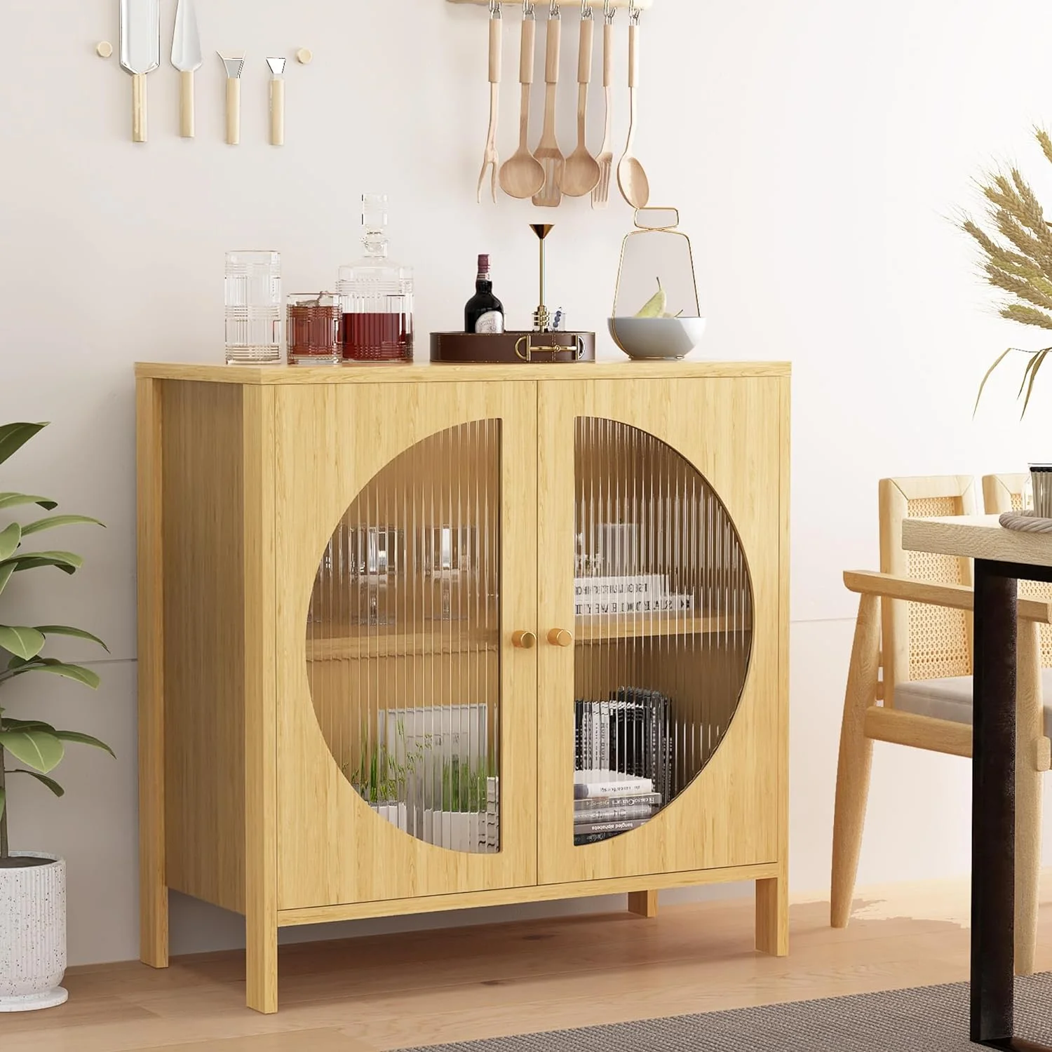 Sideboard Cabinet,Buffet Cabinet with Storage, Accent Storage Cabinet with Glass Doors, Cupboard Console Table for Living Room, Hallway, Dining Room, Entryway, 31.5X 15.7X 31.5 Inches