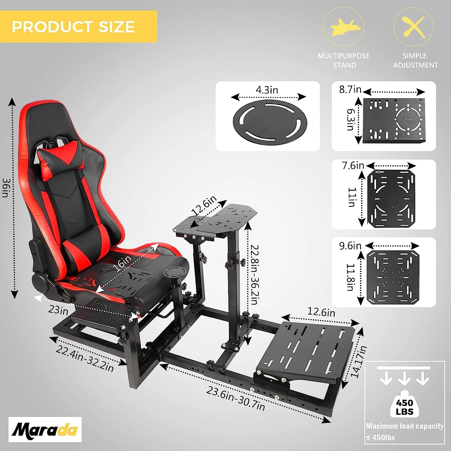 Marada Flight Racing Simulator Cockpit with Game Seat Fit for Thrustmaster HOTAS Warthog Excluding Electronics