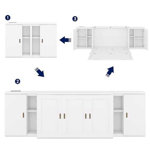 Queen Size Murphy Cube Bed with Bookcase,Can Be Folded Into Cabinet with Storage Shelves and Doors/USB Ports for Guest Room Home Office,White