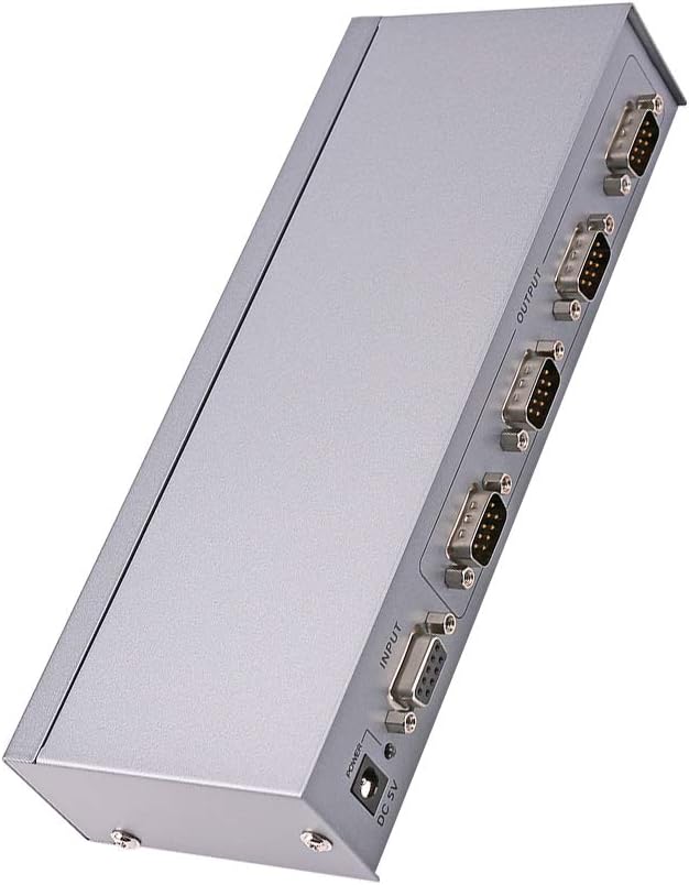 DTECH Industrial 8 Port RS232 Serial Splitter Switch Box with Power Adapter for Sharing PCs and Capture Data - COM Port Expander 1x8