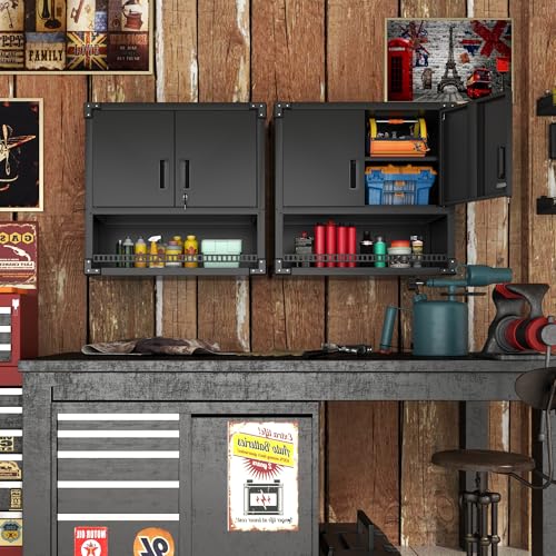 Metal Storage Cabinet with Wheels, Lockable Garage Cabinet with Doors and Shelves, Rolling Tool Storage, Assembly Required, Black