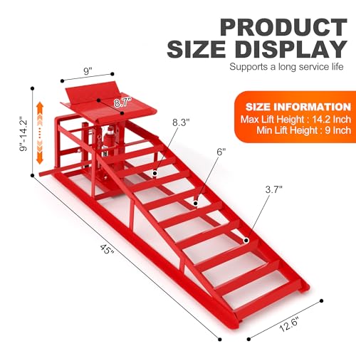2 Pack Hydraulic Car Ramps, 11050LBS 5T Car Ramp High Lift 9"-14.2", Heavy Duty Steel Car Lift Ramp, Automotive Truck Service Ramps for Oil Changes Support Jack for Maintenance, Black