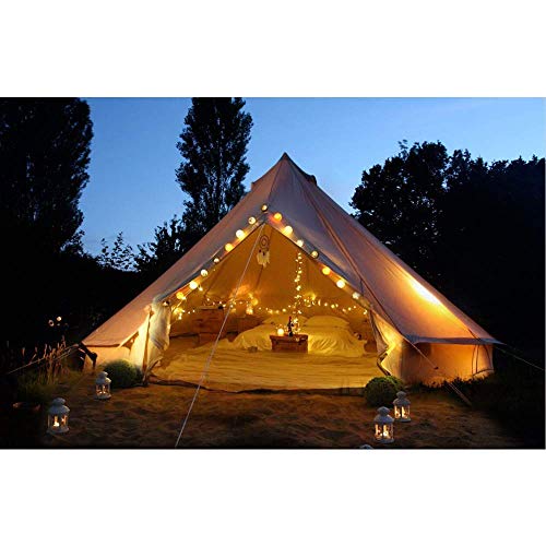 UNISTRENGH 4 Season Large Waterproof Cotton Canvas Bell Tent Beige Glamping Tent with Roof Stove Jack Hole for Camping Hiking Christmas Party