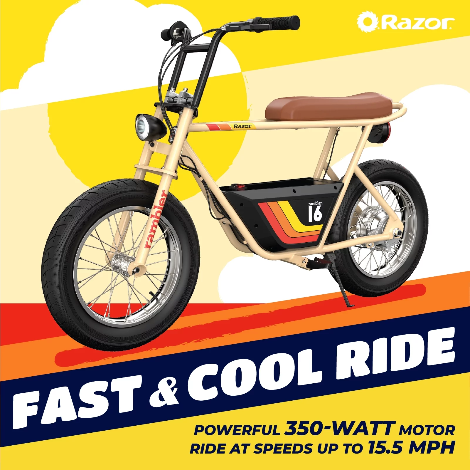 Razor Rambler 16 – 36V Seated Electric Scooter, up to 15 mph, Retro Style Minibike for Teen & Adult