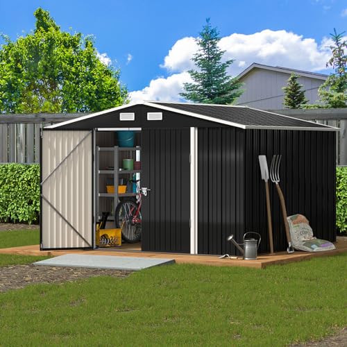 UDPATIO Outdoor Storage Shed 6 x 6 FT, Resin Garden Sheds with Floor Plastic Patio Outdoor Storage Shed with Lockable Door for Tool, Bike, Garbage Gray White