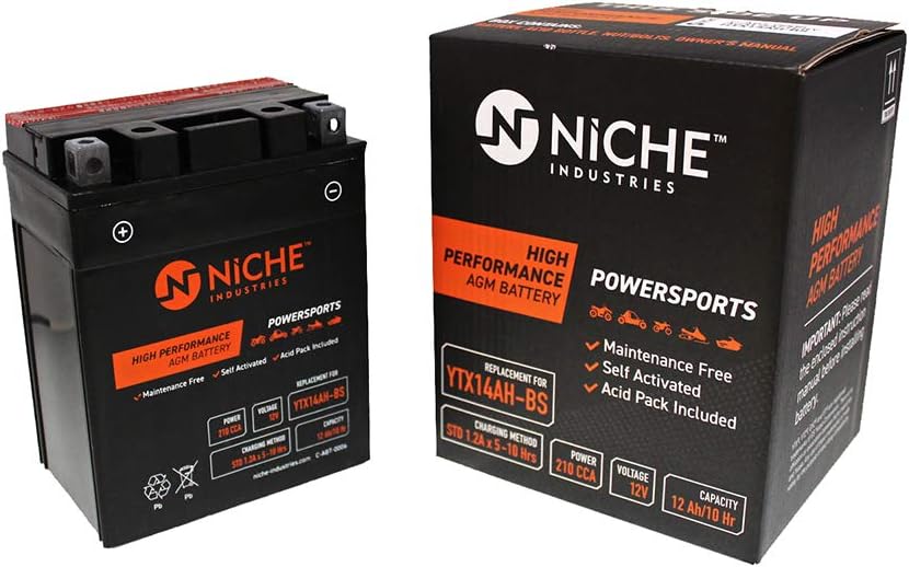 NICHE Battery for YTX14AH-BS AGM Sealed Maintenance Free 210CCA 12V Self Activated ATV UTV Motorcycle for Honda Yamaha