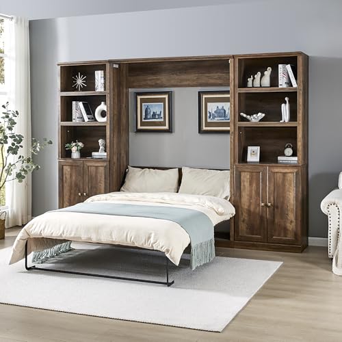 Queen Size Murphy Bed Wall Bed with a Storage Shelf, Space-Saving Wall Bed for Multipurpose Guest Room or Home Office - Gray