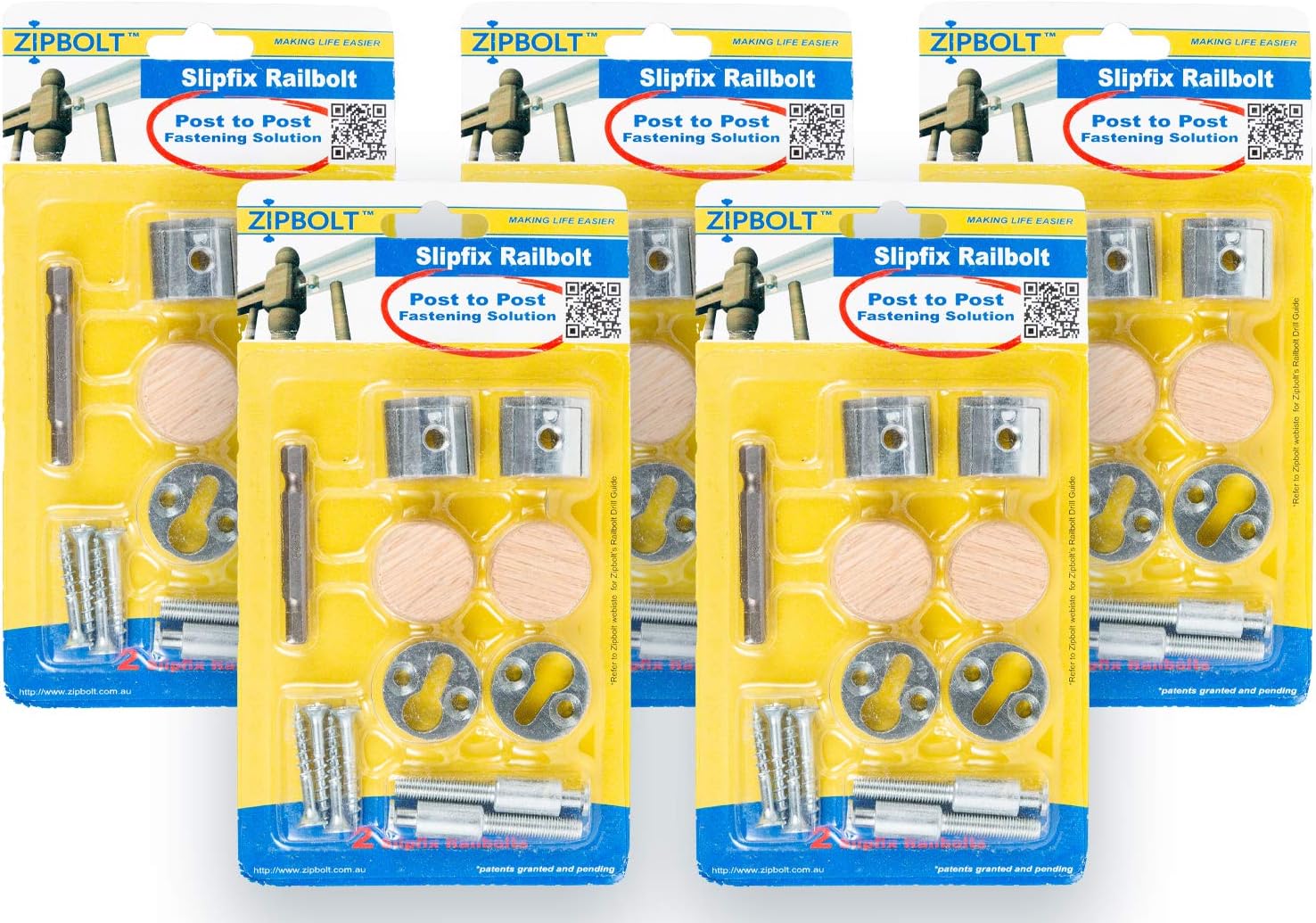 Zipbolt 13.810 Slipfix Railbolt - Staircase Handrail or Banister to Newel Post Connector - 5 Pack Pack of 2