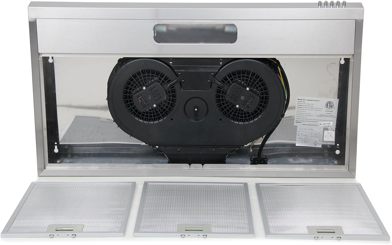 Under Cabinet Range Hood 30 Inch in Stainless Steel, Stove Hood Vent with 3 Speed Exhaust Fan, 350 CFM Dual Motor, Top or Rear Vent, Aluminum Mesh Filters, Push Button, Lights Included, Newfield