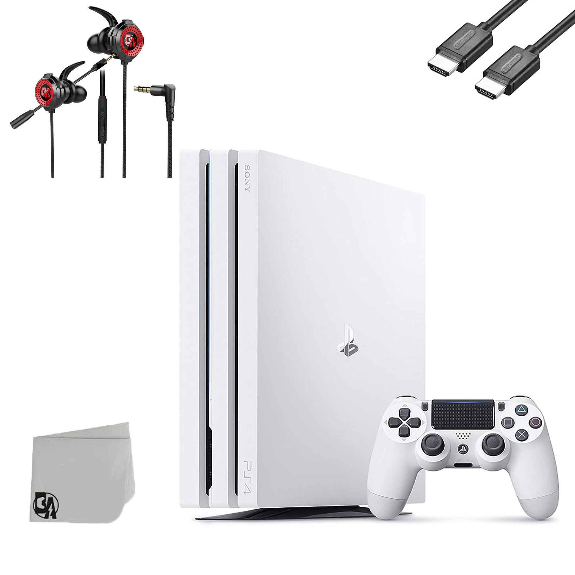 Sony PlayStation 4 Pro 1TB White Gaming Console + G11-A Earbuds With Microphone BOLT AXTION Bundle Like New
