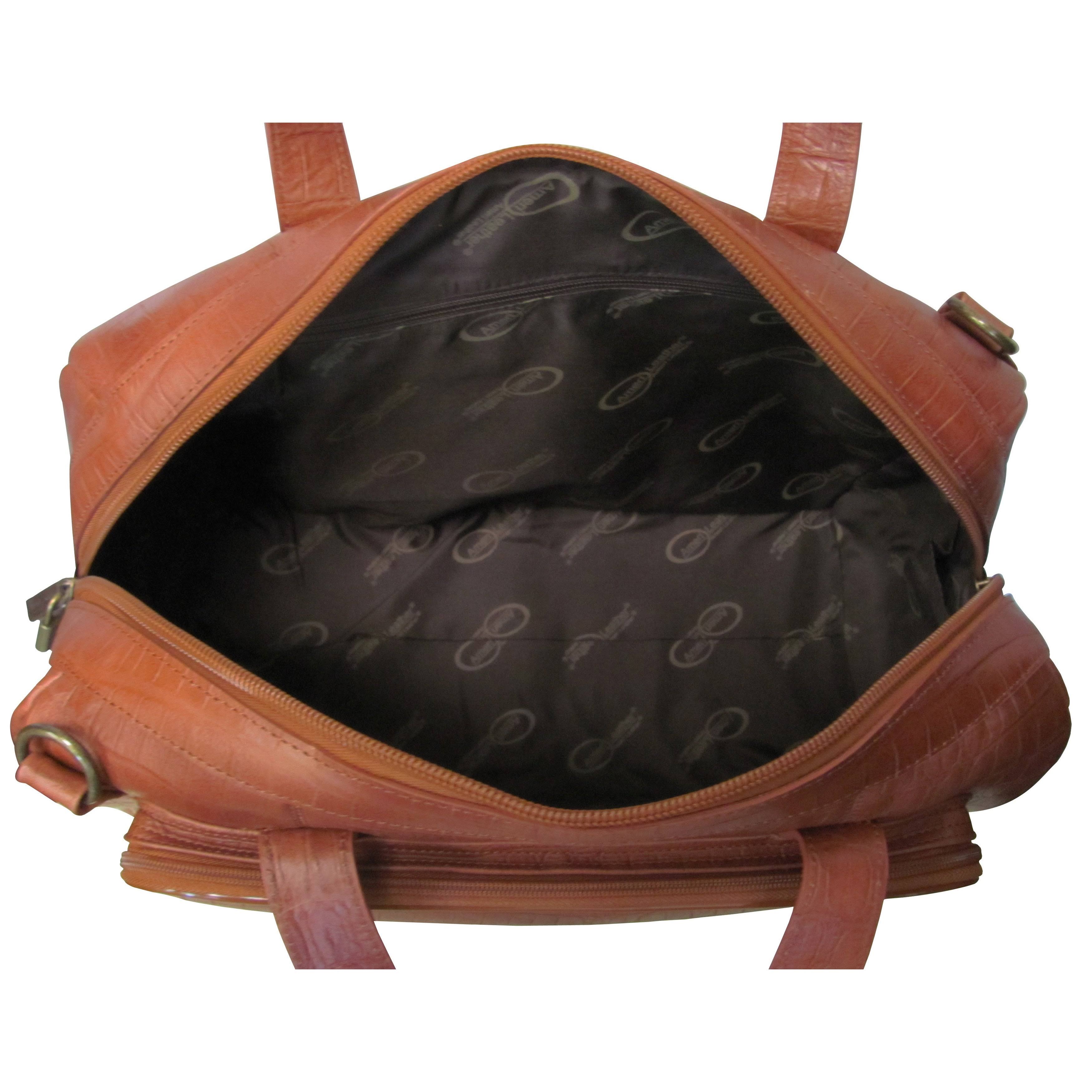 Amerileather Croco-Print 16 inch Leather Carry-On Weekend Duffel, Brown