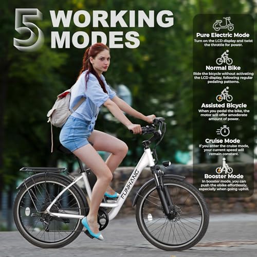 Electric Bike for Adults, 26" 1000W Peak City Cruiser Ebike, 21.7MPH 50 Miles Commuter Electric Bicycle with 48V 374.4WH Removable Li-ion Battery, Adjustable Stem, Rear Rack, Fenders, 7-Speed