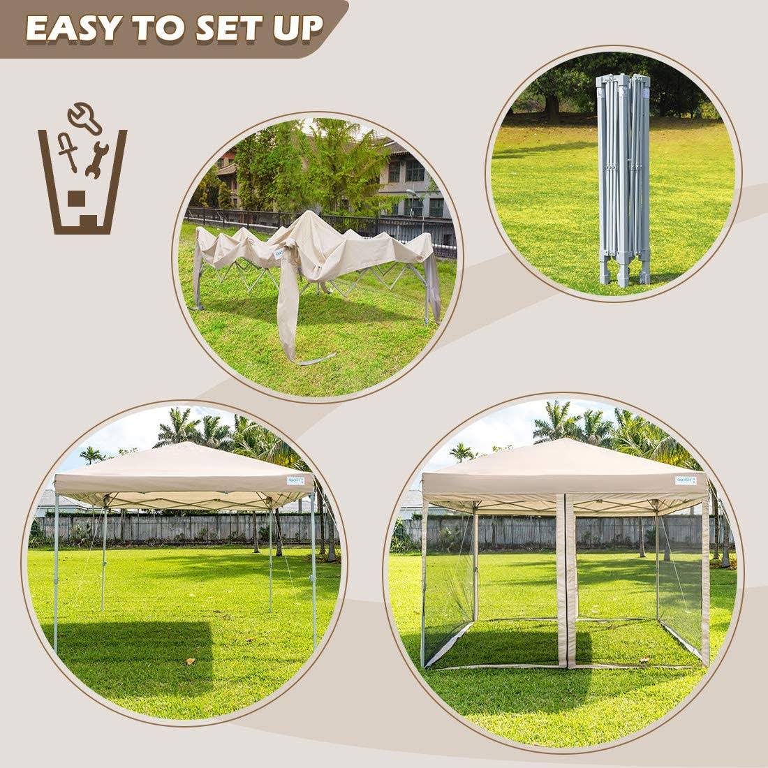 Quictent 8&x8& Pop Up Canopy with Netting (3 Colors ) Tan