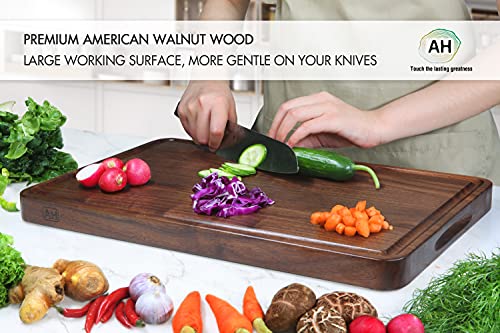 AZRHOM Extra Large Thick Walnut Wood End Grain Cutting Board 24x18x2 In, Wooden Butcher Block, Chopping Board For Kitchen with Juice Groove Handles Non-Slip Pats (Gift Box)