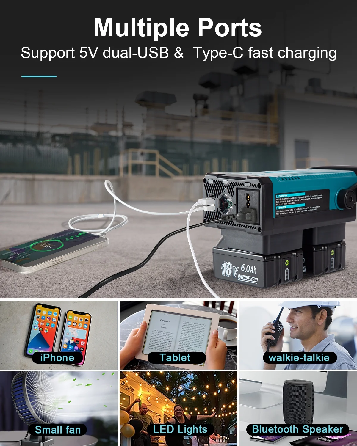 2Pack Replacement For Makita 18v Battery 6ah,with Makita Inverter Turn to 110V/150W Portable Power Station