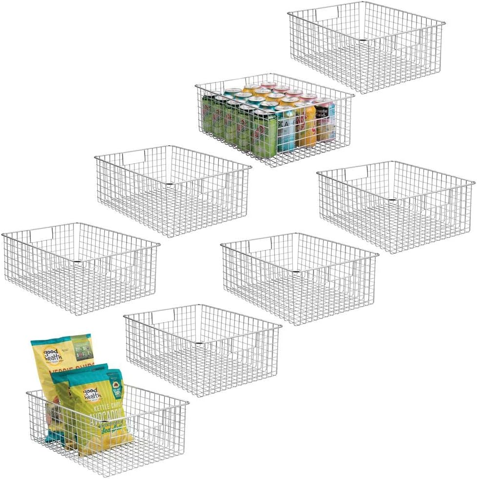 mDesign Farmhouse Decor Metal Wire Food Organizer Storage Bin Basket with Handles for Kitchen Cabinets, Pantry, Bathroom, Laundry Room, Closets, Garage - 8 Pack - Graphite Gray