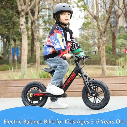 Spacewalk Electric Bike for Kids, 100W Electric Balance Bike Ages 3-5 Years Old, Kid Electric Motorcycle with 3 Speed Modes, 12 inch Inflatable Tire and Adjustable Seat