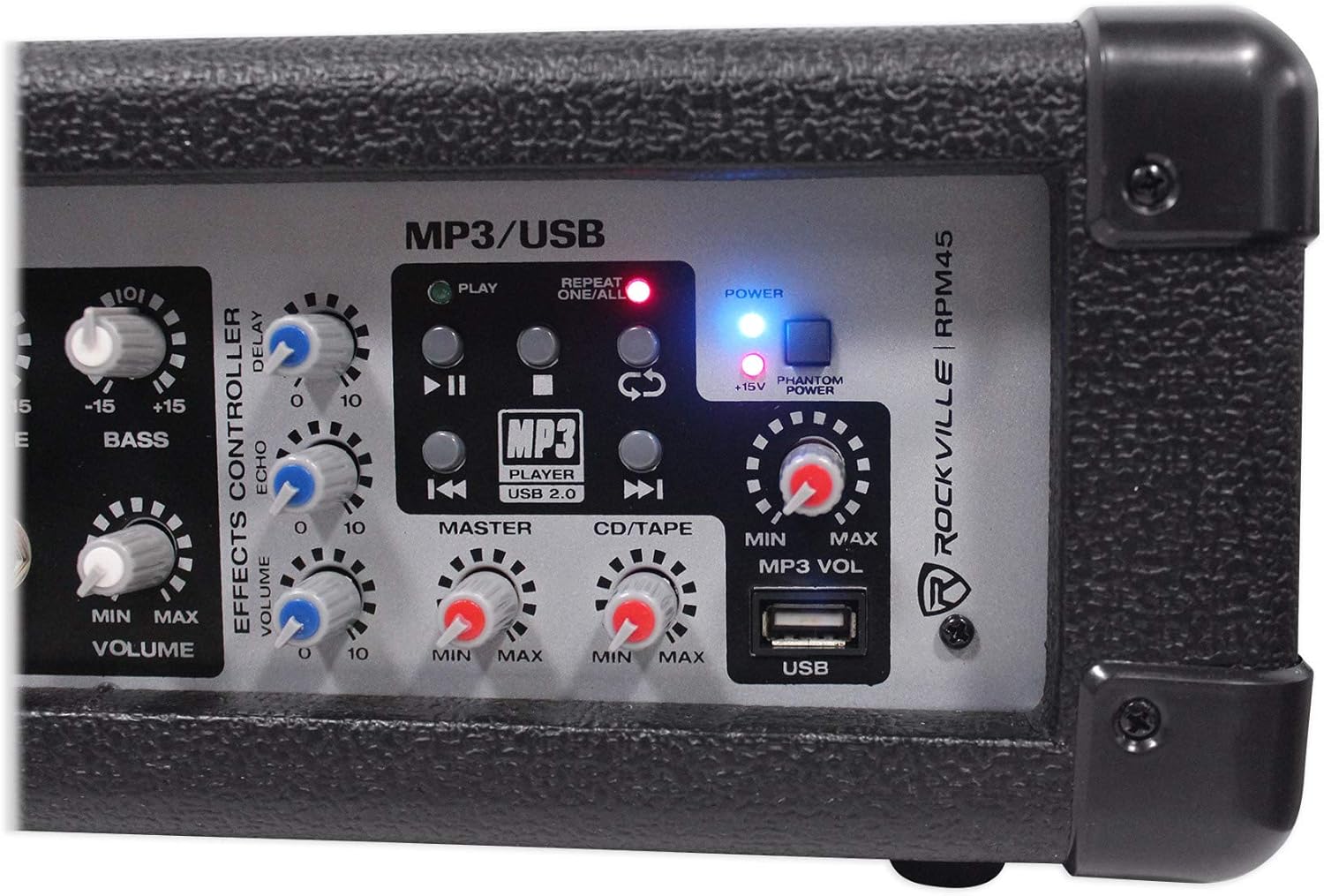 Rockville RPM45 1800w Powered Soundboard Mixing Console Mixer For Church/School