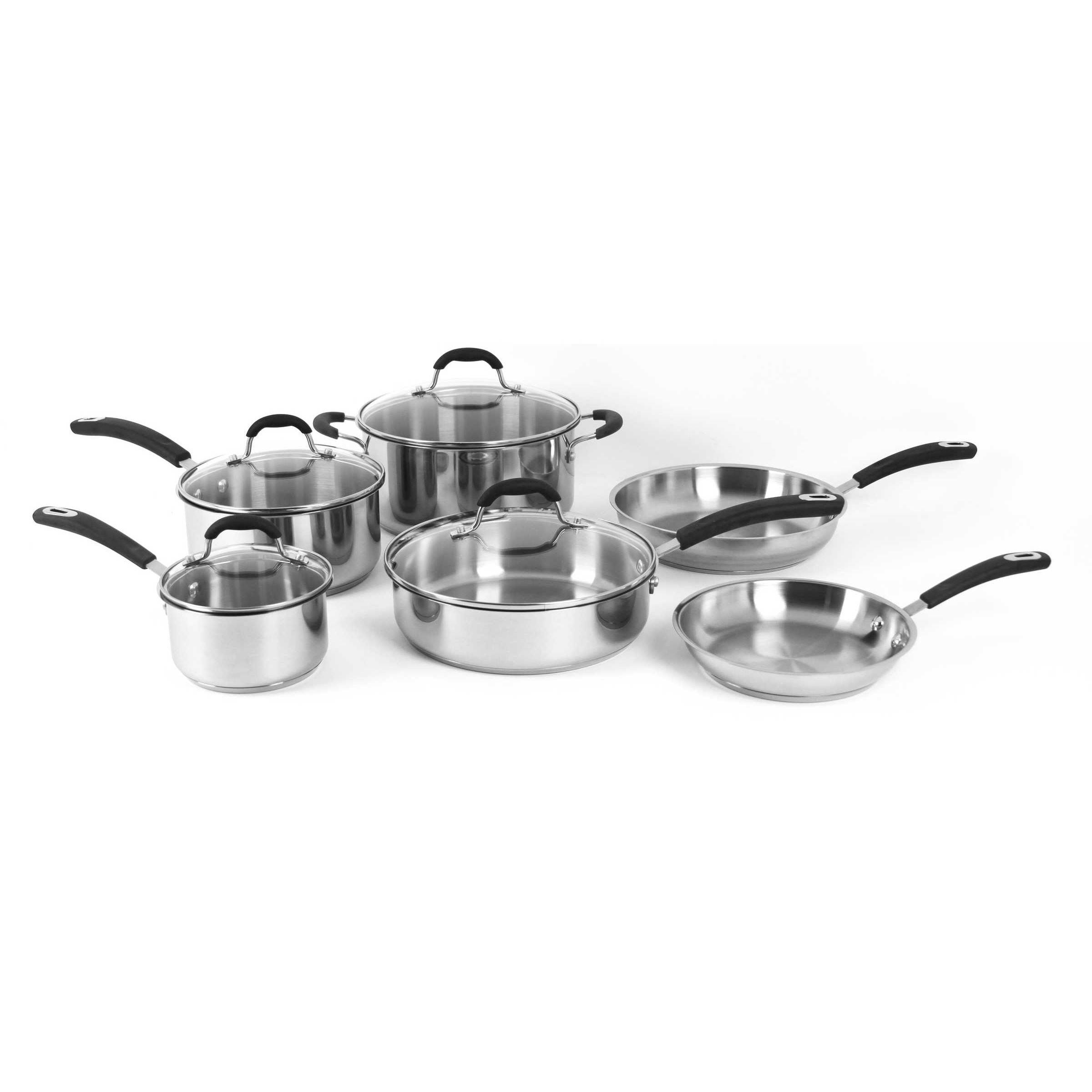 Oneida 10-Piece Stainless Steel Cookware Set with Glass Lids, Silver
