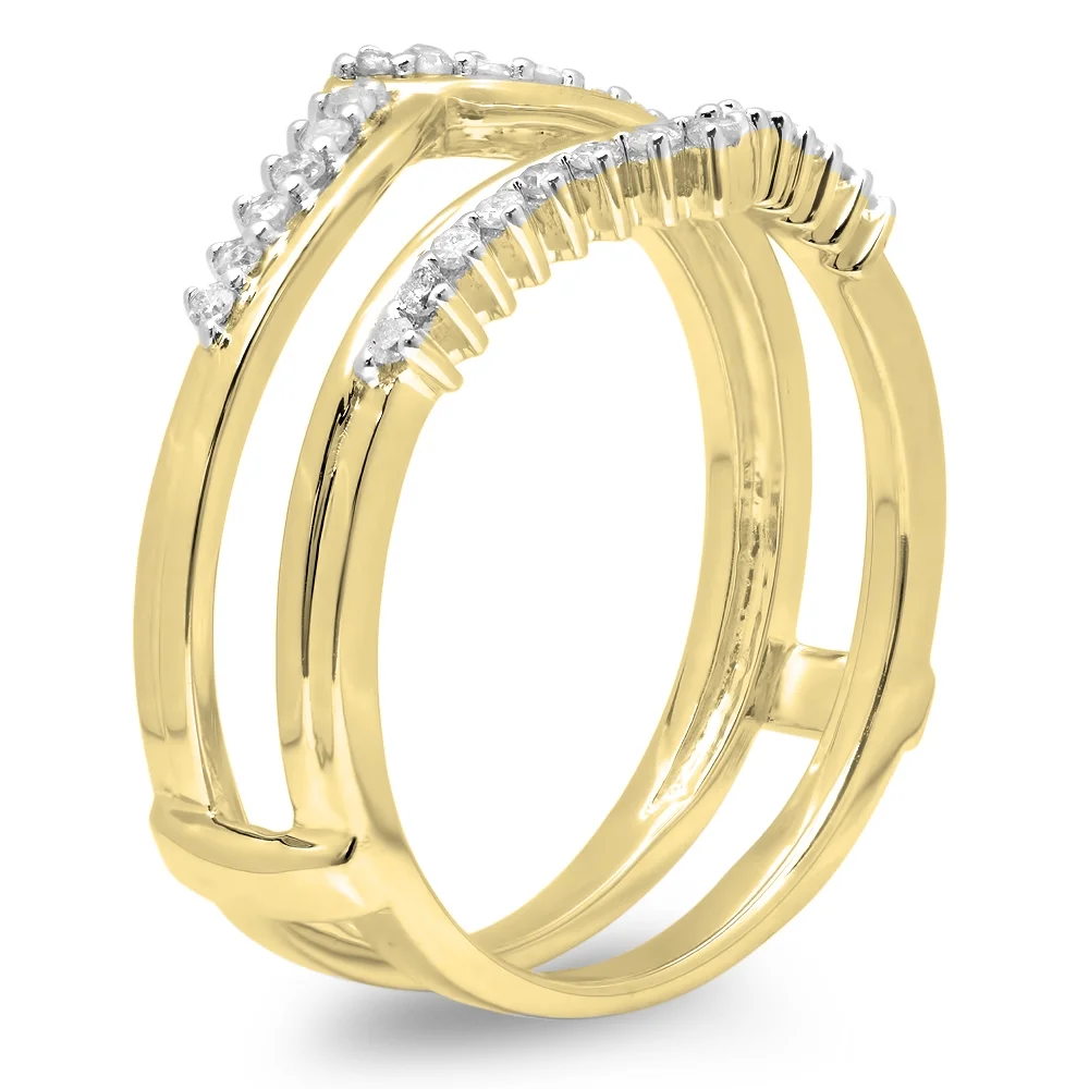 Dazzlingrock Collection 0.25 Carat (ctw) 14K Round Diamond Wedding Band Enhancer Guard Double Ring 1/4 CT, Yellow Gold, Size 6