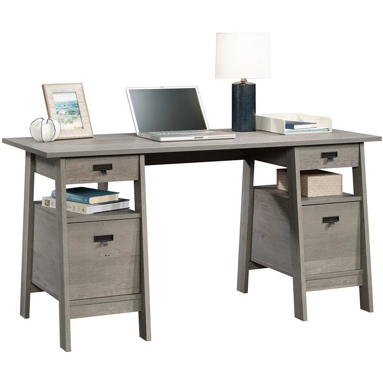 Sauder Trestle Executive Desk with Drawers, Mystic Oak Finish