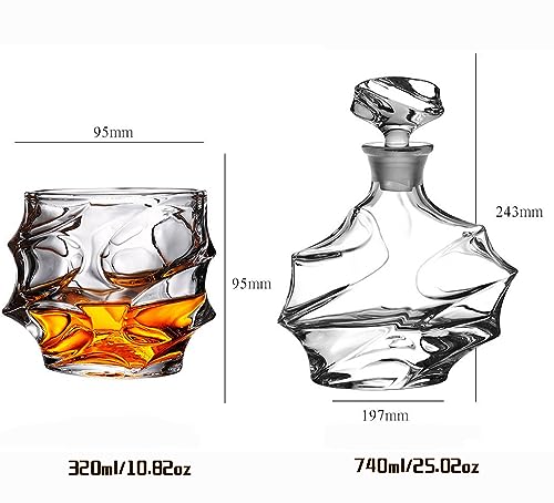 Italian Crafted Crystal Whiskey Decanter 25oz European Style with Glasses Set 10.8oz,Spirits Scotch Wine Bourbon Whiskey Decanter Sets for Men Gift Box