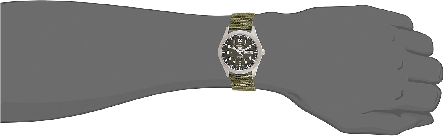 Seiko SNZG09K1 Men's Automatic Analogue Watch with Fabric Strap, Green/Green, 42 mm, Strap