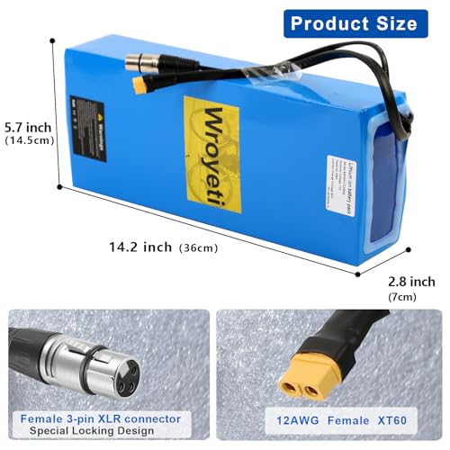 52V Ebike Battery 20Ah 52V Battery 52V Electric Bike Battery 52V Lithium Ion Battery with 3A Charger, T-Plug Extension Cord, XT60 Connector, Anderson Connector for 200-1400W Electric Bicycles Motor