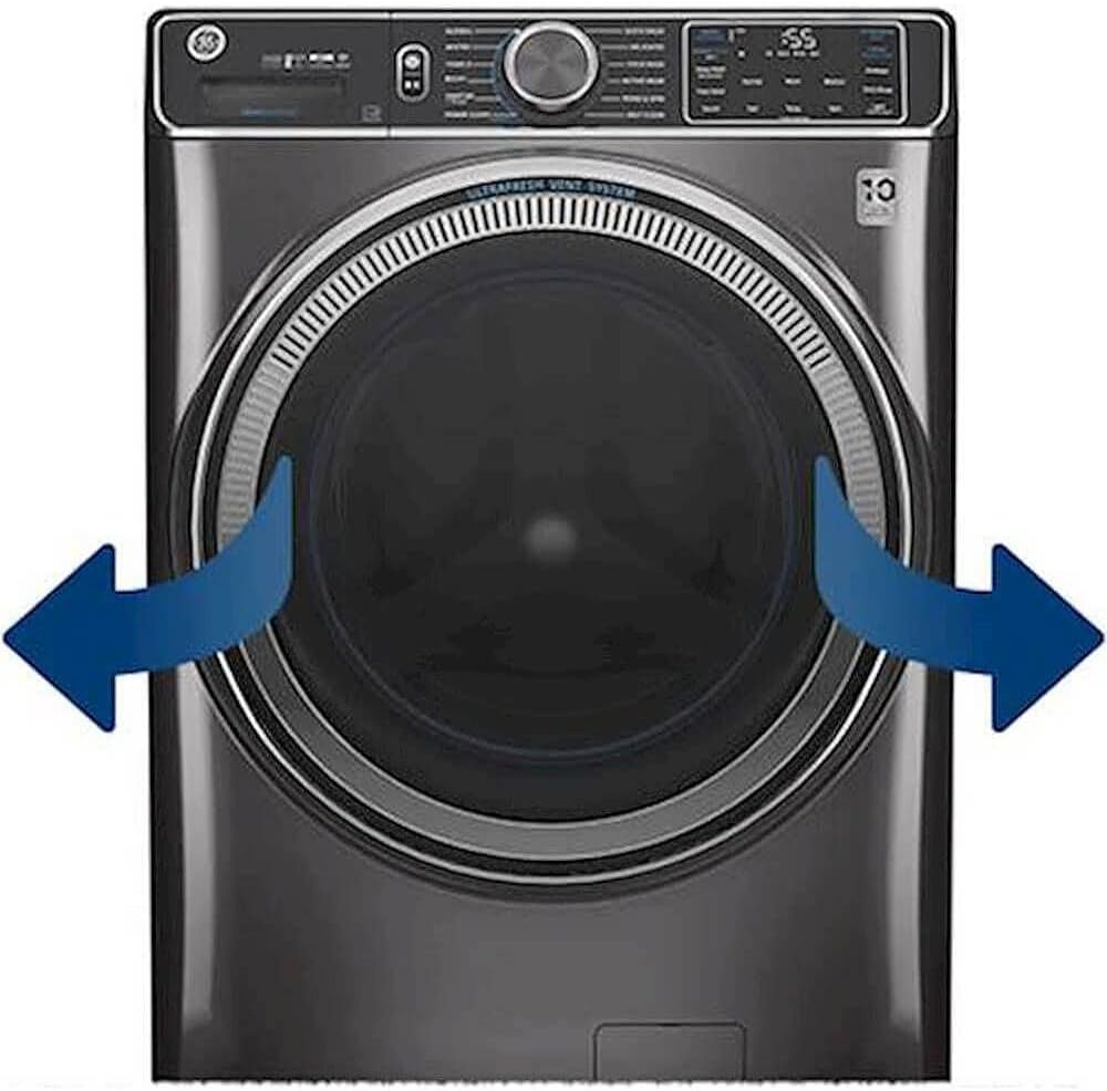 GE GFD85GSSNWW 28" Front Load Gas Dryer with 7.8 cu. ft. Capacity Stainless Steel Drum Built-in WiFi Sanitize Cycle and Damp Alert in White