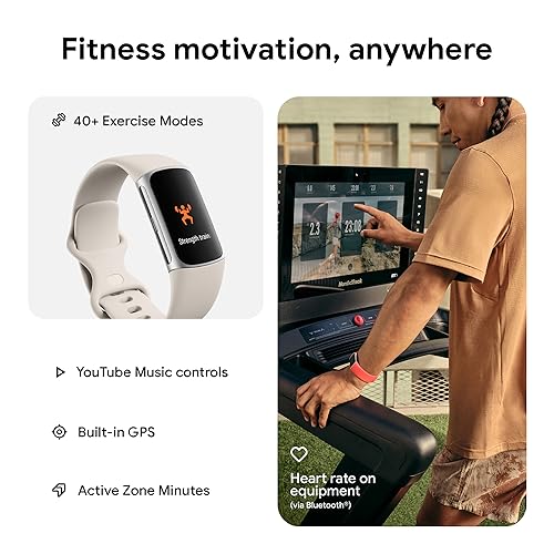 Fitbit Charge 6 Fitness Tracker with Google apps, Heart Rate on Exercise Equipment, 6-Months Premium Membership Included, GPS, Health Tools and More, Gold/Coral, One Size (S & L Bands Included)