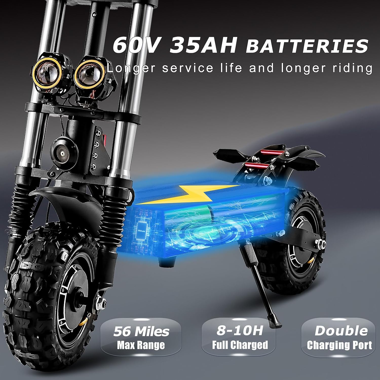 5600W Electric Scooter Adults With Seat - Offroad Electric Scooter Up to 50MPH & 60+Miles Range Fast Electric Scooters,60V 35Ah Electric Scooter for Adults Commuter Foldable Scooter with 11''Fat Tires