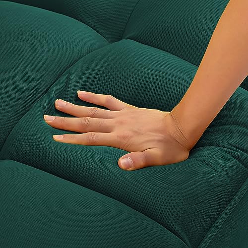 76 Inch Futon Sofa Bed, Modern Tufted Linen Fabric Convertible Sleeper Sofa with Adjustable Positions and Solid Wooden Legs, Comfy Split Back Sofa Couch with Pillow Top Arm for Living Room, Yellow