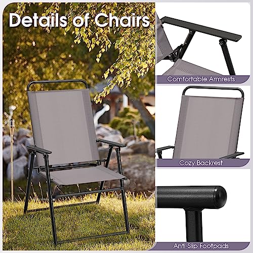 Patio Chairs, Portable Folding Chairs for Outside w/Metal Frame & High Back Support, Camping Chairs with Armrest, Patio Lawn Chairs for Picnic Beach Backyard Balcony(4)